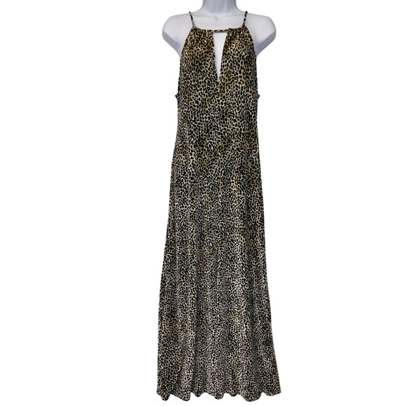 Boston Proper Dresses & Skirts - Karen Alexander Boston Proper Leopard Halter Maxi Dress Keyhole Velvet Medium